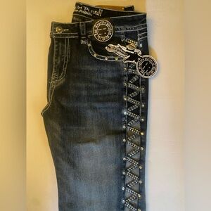 Platnum Plush Open Side Leg And Bling Jeans Size 15